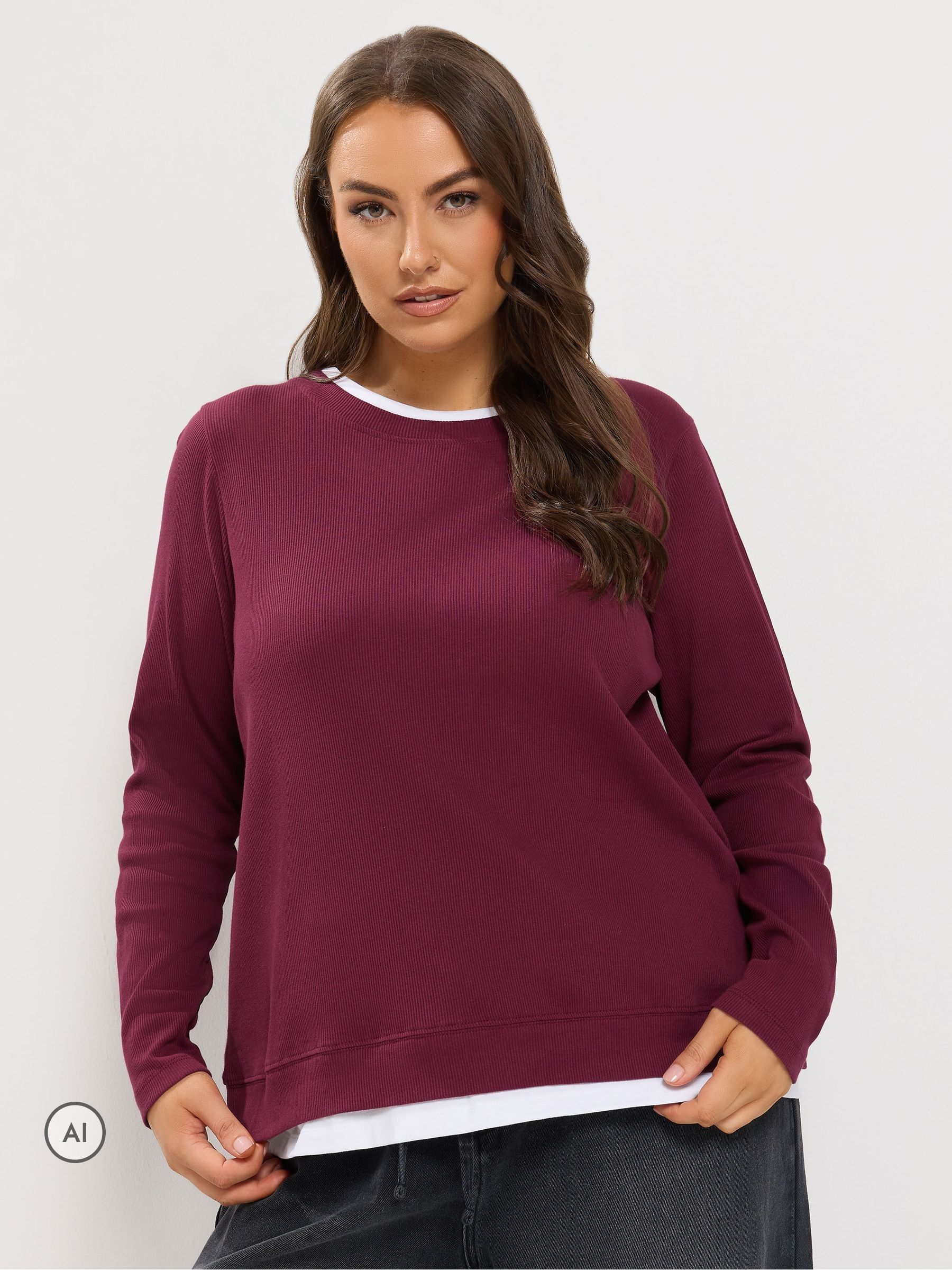 Yours Women's Wine 2-In-1 Ribbed Top In | Size: 34/36 - Image 6