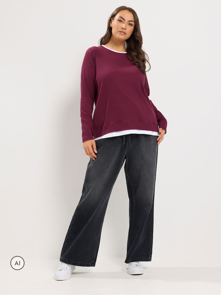 Yours Curve Red 2-In-1 Ribbed Top - Image 2 of 6