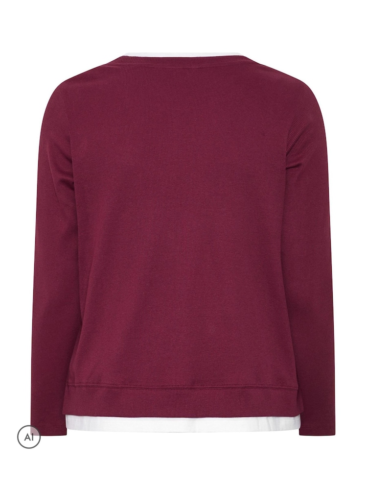 Yours Curve Red 2-In-1 Ribbed Top - Image 6 of 6