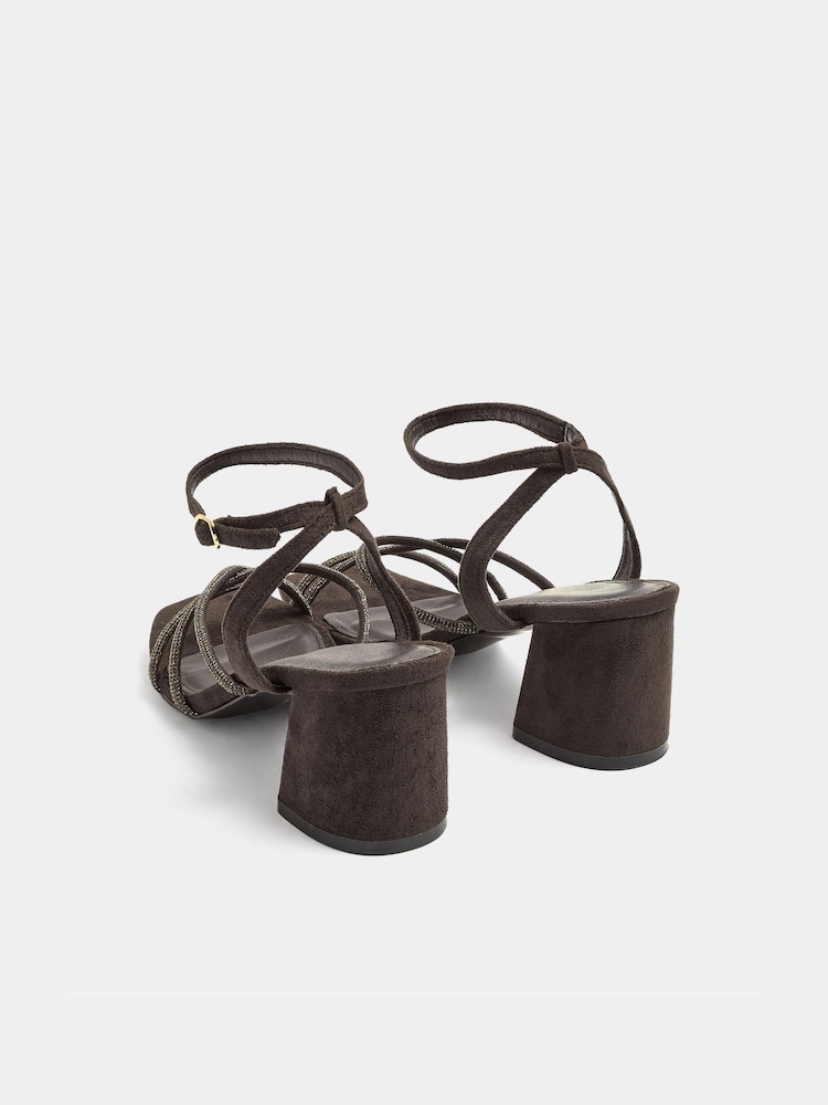 Yours Curve Brown Wide Fit Strappy Glitter Block Heels - Image 4 of 4 Yours Curve Brown Wide Fit Strappy Glitter Block Heels - Image 4 of 4