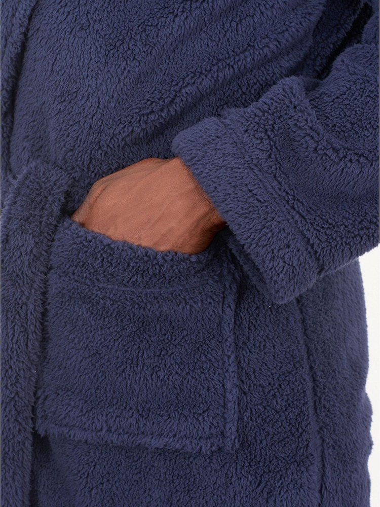 Navy Blue Fleece Dressing Gown - Image 2 of 2
