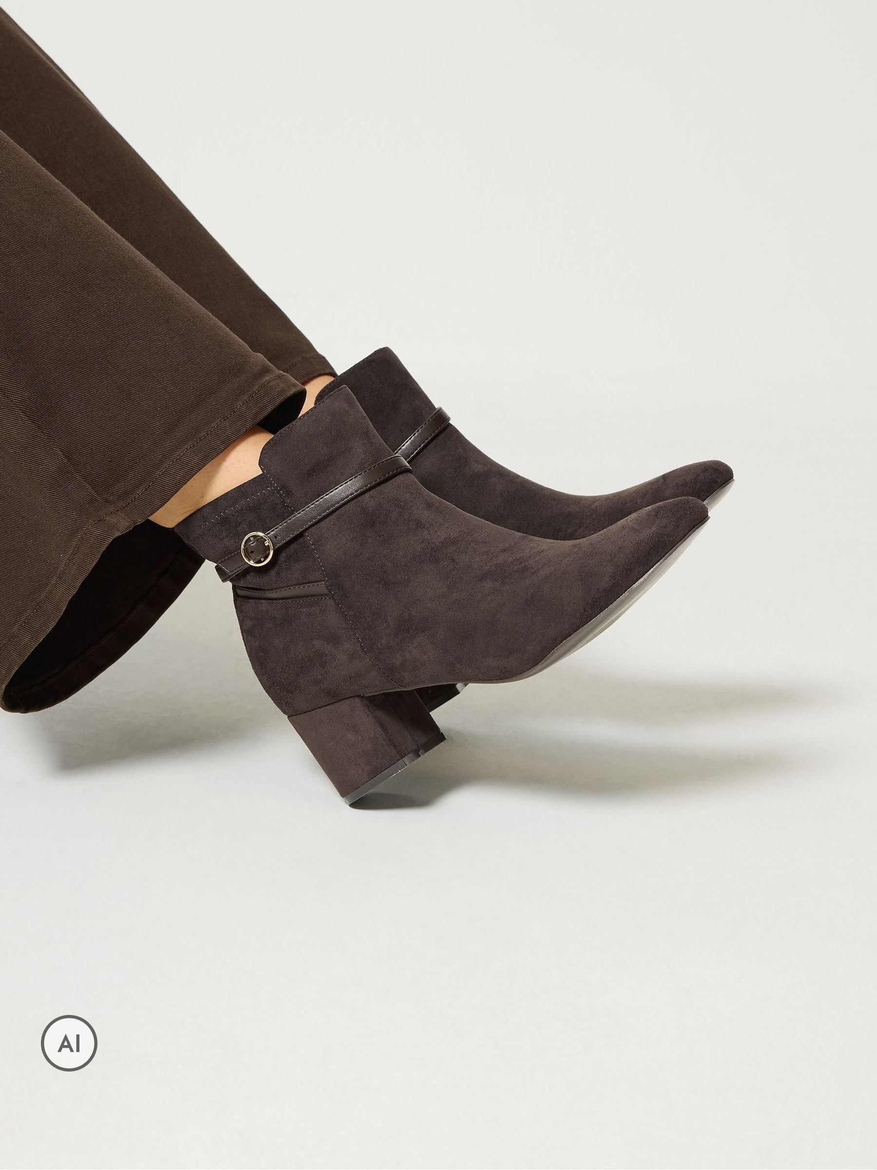 Lts Women's Brown Buckle Detail Ankle Boots In Standard Fit Size Standard 12 - Image 2