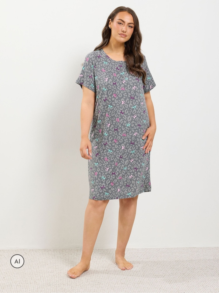 Yours Curve Grey Button Placket Nightdress - Image 1 of 6 Yours Curve Grey Button Placket Nightdress - Image 1 of 6