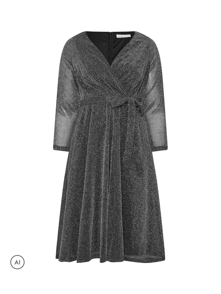 Yours Curve Silver London Metallic Wrap Dress - Image 1 of 2