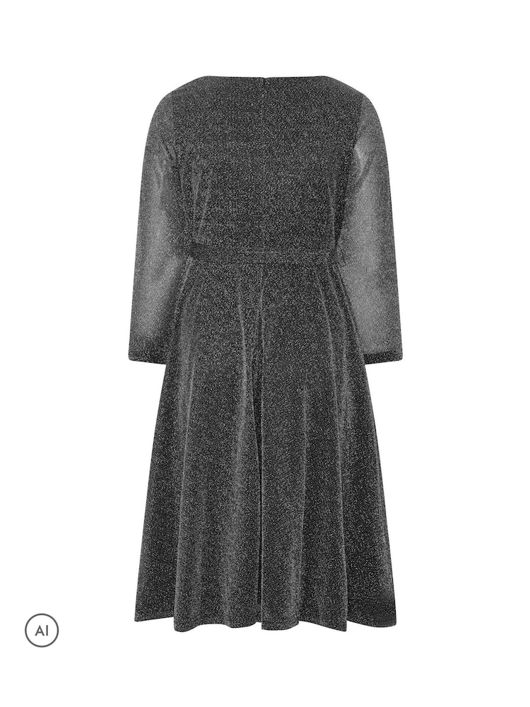 Yours Curve Silver London Metallic Wrap Dress - Image 2 of 2