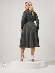 Yours Curve Silver Metallic Wrap Dress - Image 3 of 6