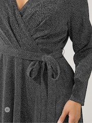 Yours Curve Silver Metallic Wrap Dress - Image 4 of 6
