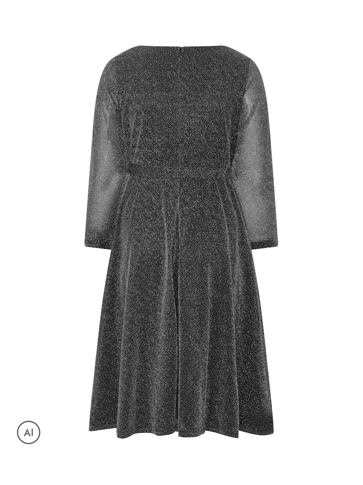 Yours Curve Silver Metallic Wrap Dress - Image 6 of 6 Yours Curve Silver Metallic Wrap Dress - Image 6 of 6