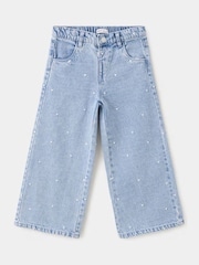 Mango Blue Heart Embroidered Wide-Leg Jeans - Image 1 of 5