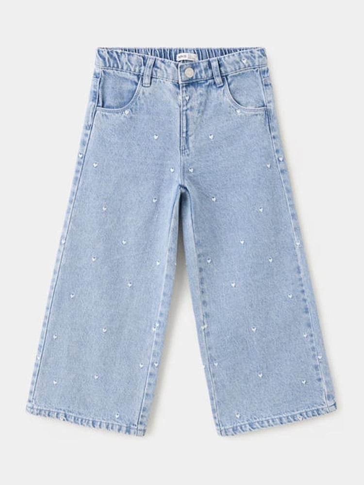 Mango Blue Heart Embroidered Wide-Leg Jeans - Image 1 of 5