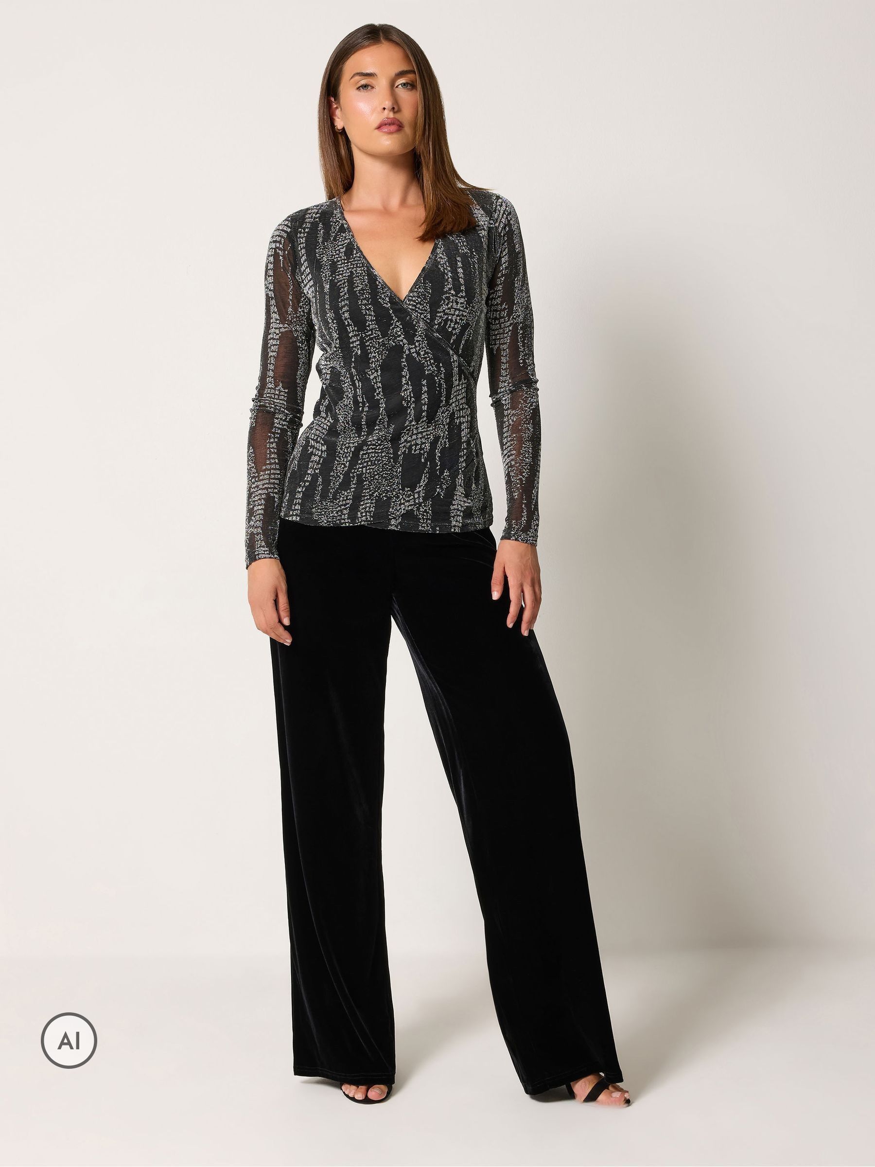 Long Tall Sally Women's Black Tall Velvet Wide Leg Trousers In | Size: 8L - Image 3