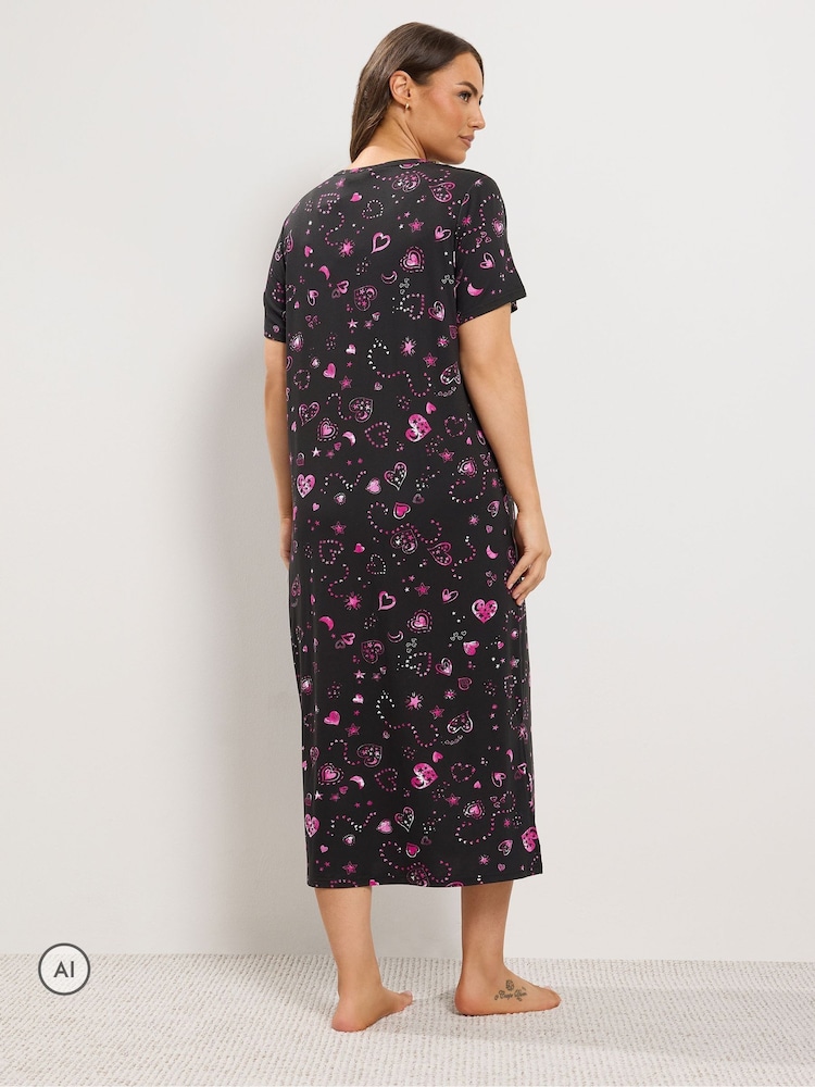 Yours Curve Blue Heart Soft Touch Placket Midaxi Nightdress - Image 2 of 6 Yours Curve Blue Heart Soft Touch Placket Midaxi Nightdress - Image 2 of 6