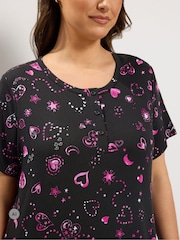 Yours Curve Blue Heart Soft Touch Placket Midaxi Nightdress - Image 3 of 6
