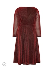 Yours Curve Red Metallic Wrap Dress - Image 6 of 6