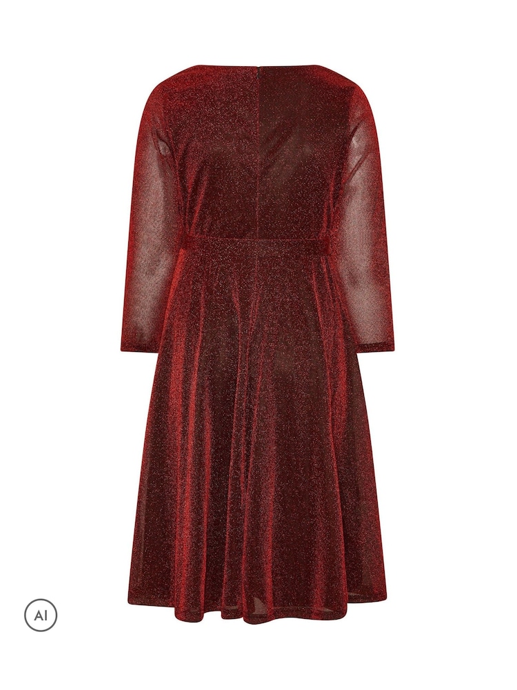 Yours Curve Red Metallic Wrap Dress - Image 6 of 6 Yours Curve Red Metallic Wrap Dress - Image 6 of 6
