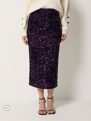 M&Co Black Sequin Velvet Maxi Skirt - Image 1 of 6