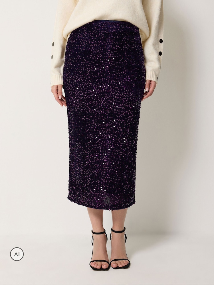M&Co Black Sequin Velvet Maxi Skirt - Image 1 of 6 M&Co Black Sequin Velvet Maxi Skirt - Image 1 of 6