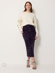 M&Co Black Sequin Velvet Maxi Skirt - Image 2 of 6
