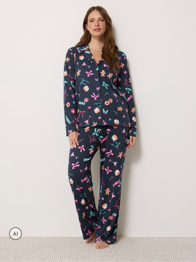 M&Co Red Christmas Soft Touch Pyjamas Set - Image 2 of 6