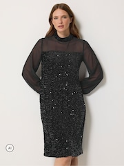 M&Co Black Sequin Velvet Panel Shift Dress - Image 2 of 4