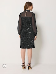 M&Co Black Sequin Velvet Panel Shift Dress - Image 3 of 4