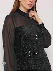 M&Co Black Sequin Velvet Panel Shift Dress - Image 4 of 4