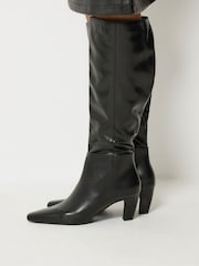 Long Tall Sally Black Faux Leather Kitten Heel Knee High Boots In Standard Fit - Image 1 of 6