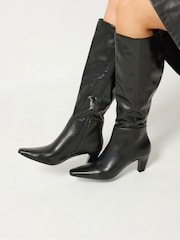 Long Tall Sally Black Faux Leather Kitten Heel Knee High Boots In Standard Fit - Image 2 of 6
