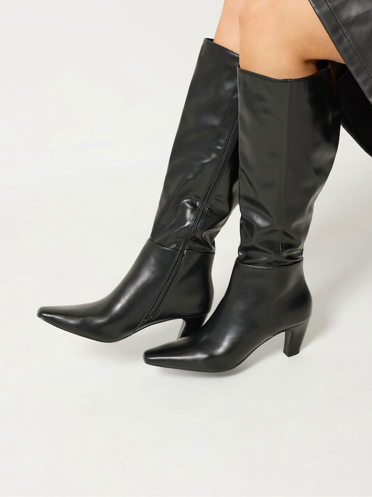 Long Tall Sally Black Faux Leather Kitten Heel Knee High Boots In Standard Fit - Image 2 of 6 Long Tall Sally Black Faux Leather Kitten Heel Knee High Boots In Standard Fit - Image 2 of 6