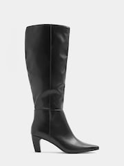 Long Tall Sally Black Faux Leather Kitten Heel Knee High Boots In Standard Fit - Image 4 of 6