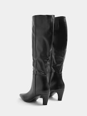 Long Tall Sally Black Faux Leather Kitten Heel Knee High Boots In Standard Fit - Image 5 of 6