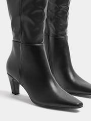 Long Tall Sally Black Faux Leather Kitten Heel Knee High Boots In Standard Fit - Image 6 of 6