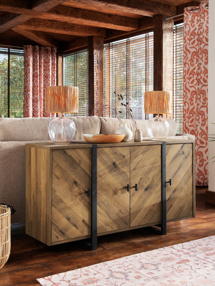 Dark Bronx Chevron Oak Effect Large Sideboard - Image 1 of 10