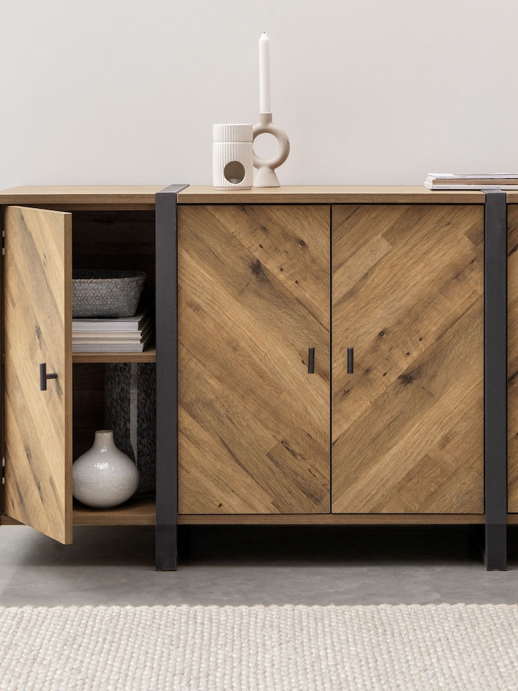 Dark Bronx Chevron Oak Effect Large Sideboard - Image 10 of 10