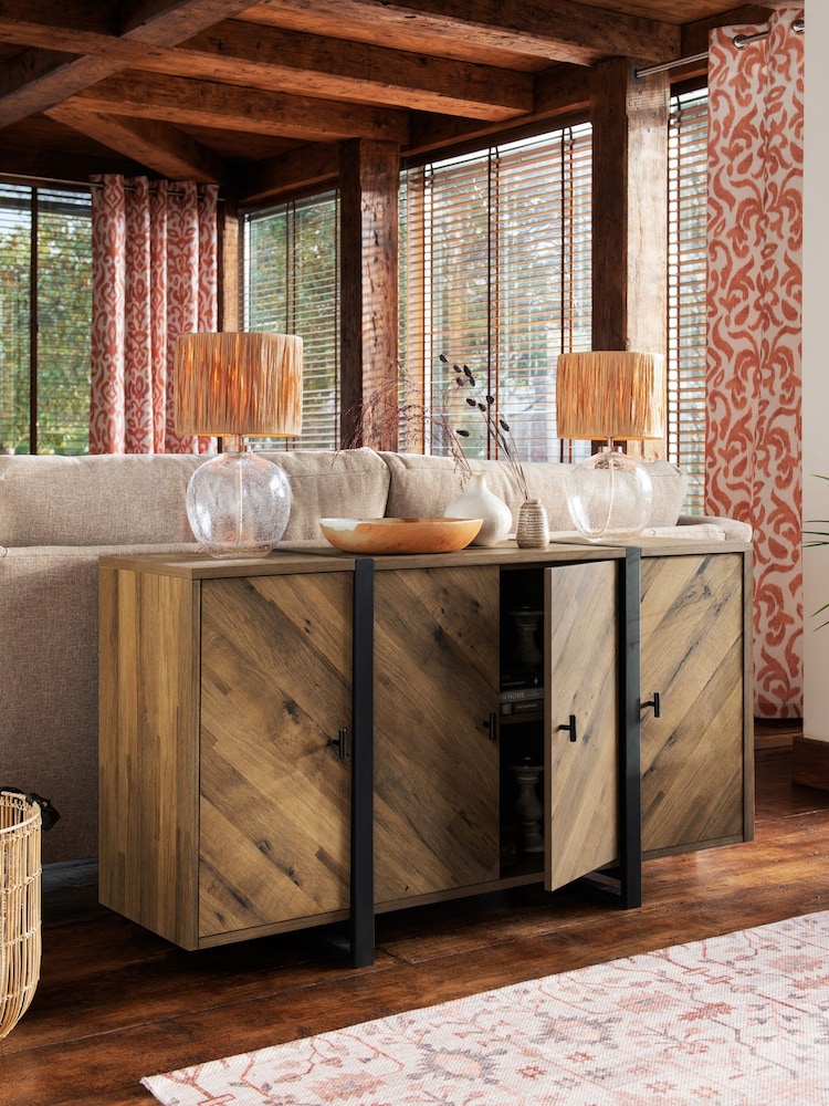Dark Bronx Chevron Oak Effect Large Sideboard - Image 2 of 10