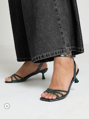 Yours Curve Green Wide Fit Strappy Glitter Kitten Heels - Image 1 of 5
