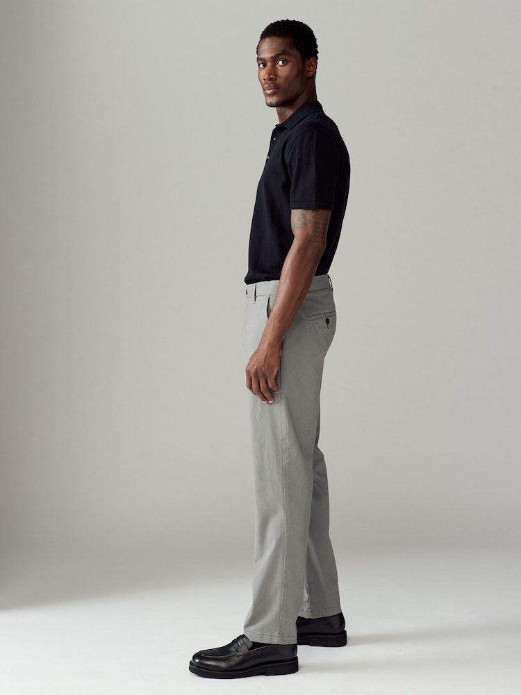 Grey Straight Fit Stretch Printed Soft Touch Chino Trousers - Image 4 of 10