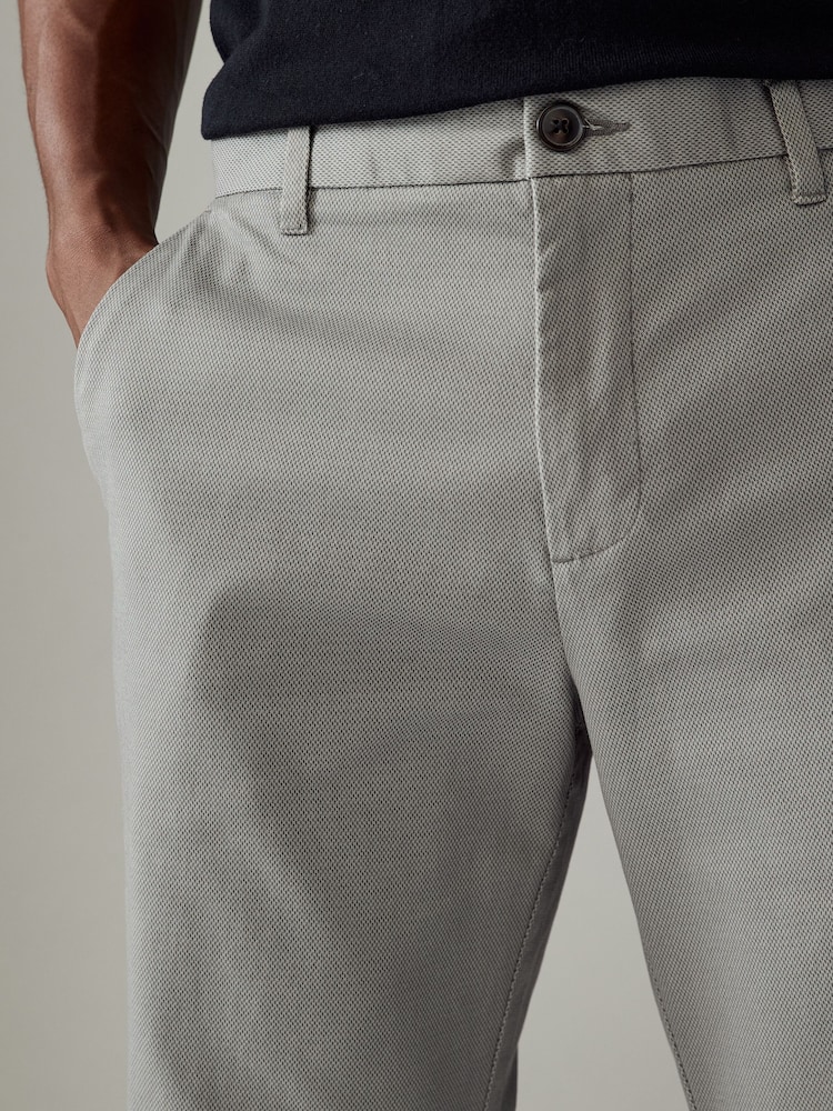 Grey Straight Fit Stretch Printed Soft Touch Chino Trousers - Image 5 of 10