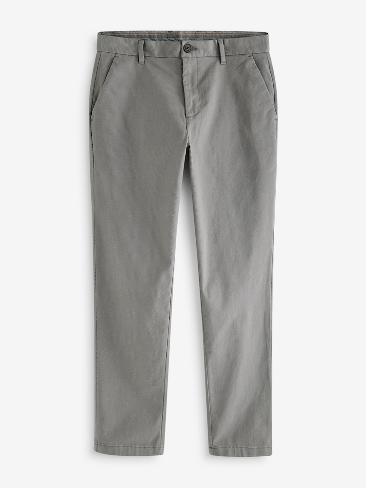 Grey Straight Fit Stretch Printed Soft Touch Chino Trousers - Image 7 of 10