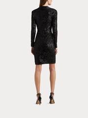Lauren Ralph Lauren Twist Front Sequined Cocktail Black Dress - Image 3 of 9
