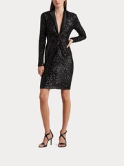 Lauren Ralph Lauren Twist Front Sequined Cocktail Black Dress - Image 4 of 9