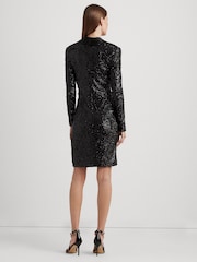 Lauren Ralph Lauren Twist Front Sequined Cocktail Black Dress - Image 6 of 9