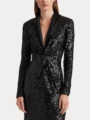 Lauren Ralph Lauren Twist Front Sequined Cocktail Black Dress - Image 7 of 9
