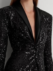 Lauren Ralph Lauren Twist Front Sequined Cocktail Black Dress - Image 8 of 9