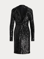 Lauren Ralph Lauren Twist Front Sequined Cocktail Black Dress - Image 9 of 9