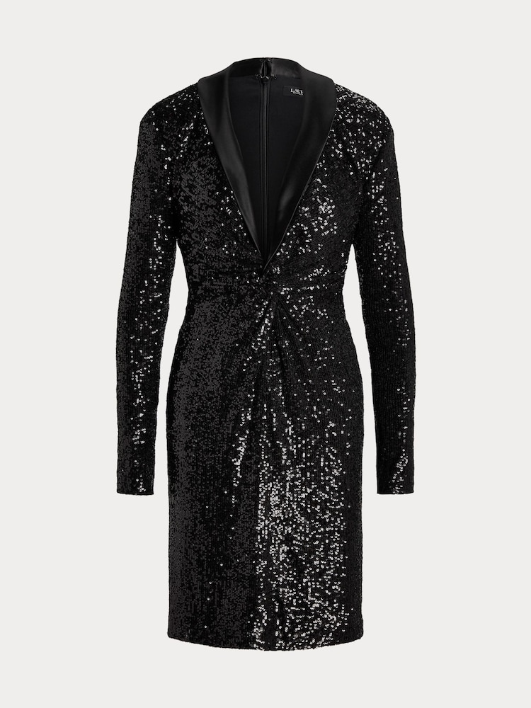 Lauren Ralph Lauren Twist Front Sequined Cocktail Black Dress - Image 9 of 9