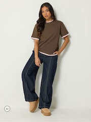 PixieGirl Petite Brown Contrast Short Sleeve Cotton T-Shirt - Image 3 of 7