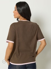 PixieGirl Petite Brown Contrast Short Sleeve Cotton T-Shirt - Image 4 of 7