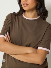 PixieGirl Petite Brown Contrast Short Sleeve Cotton T-Shirt - Image 5 of 7