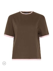 PixieGirl Petite Brown Contrast Short Sleeve Cotton T-Shirt - Image 6 of 7